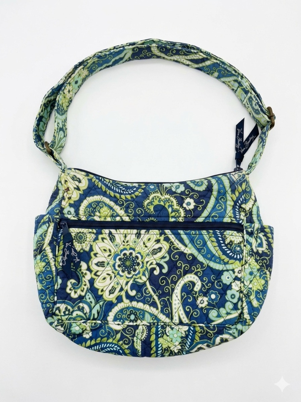 Vera Bradley Quilted Paisley Shoulder Bag in Navy and Green